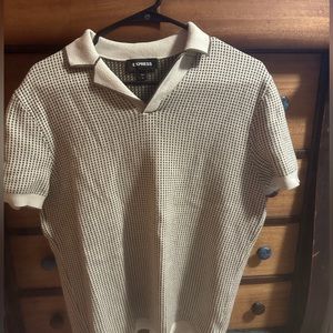 Express white/cream & green 100% cotton polo.